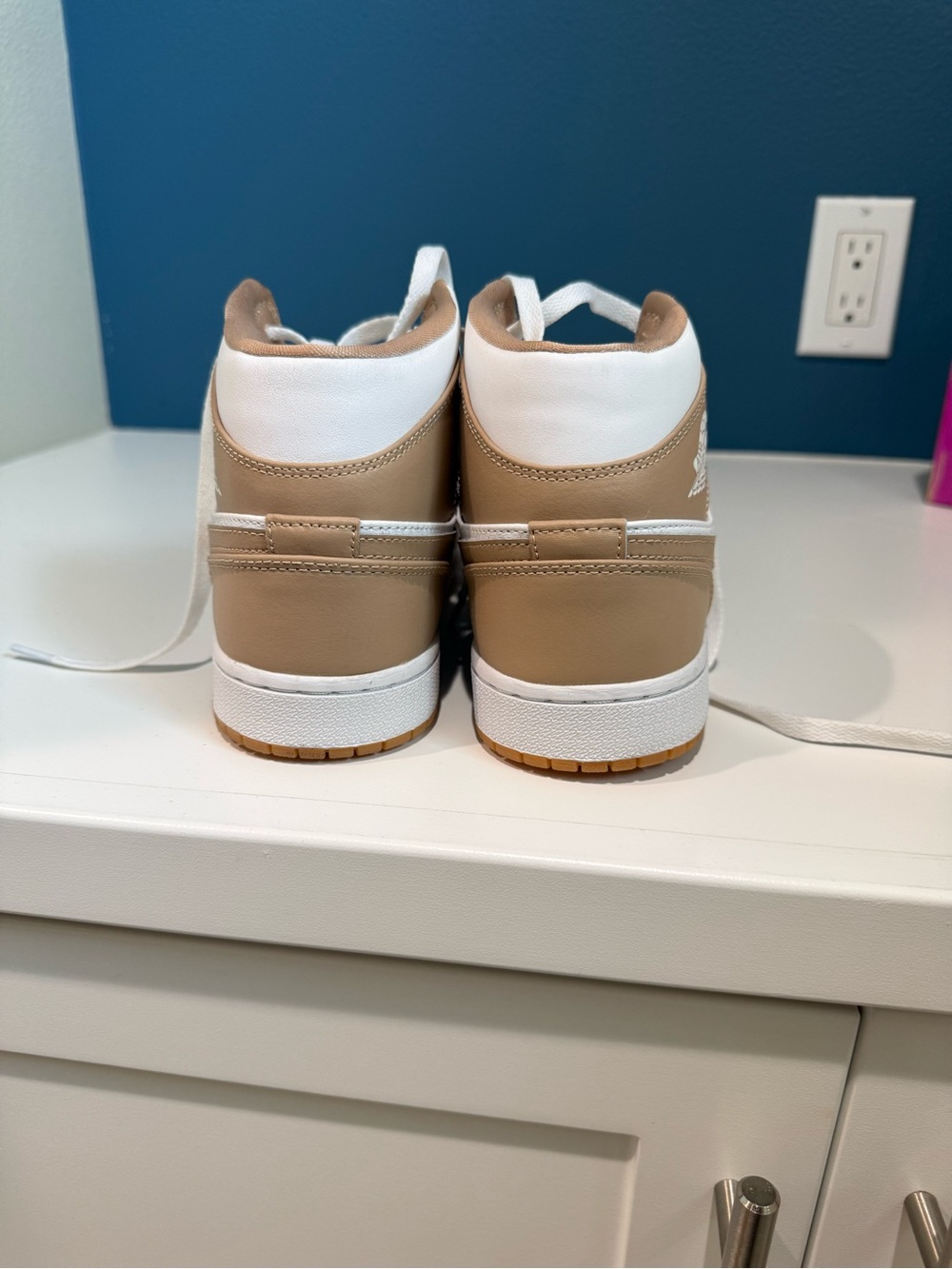 New Air Jordans White & Tan High-Top Sneakers - Picture 3 of 4
